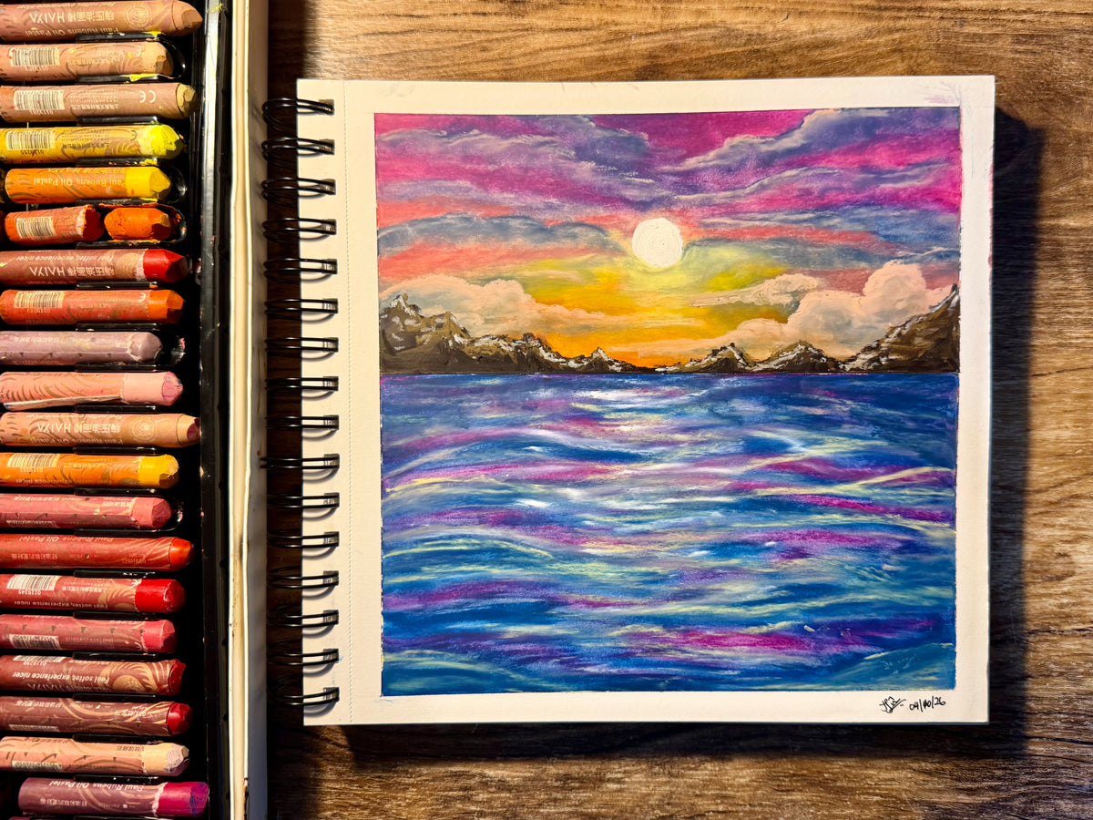 Violet Horizon | Original Oil Pastel Seascape Painting, 8x8 in
